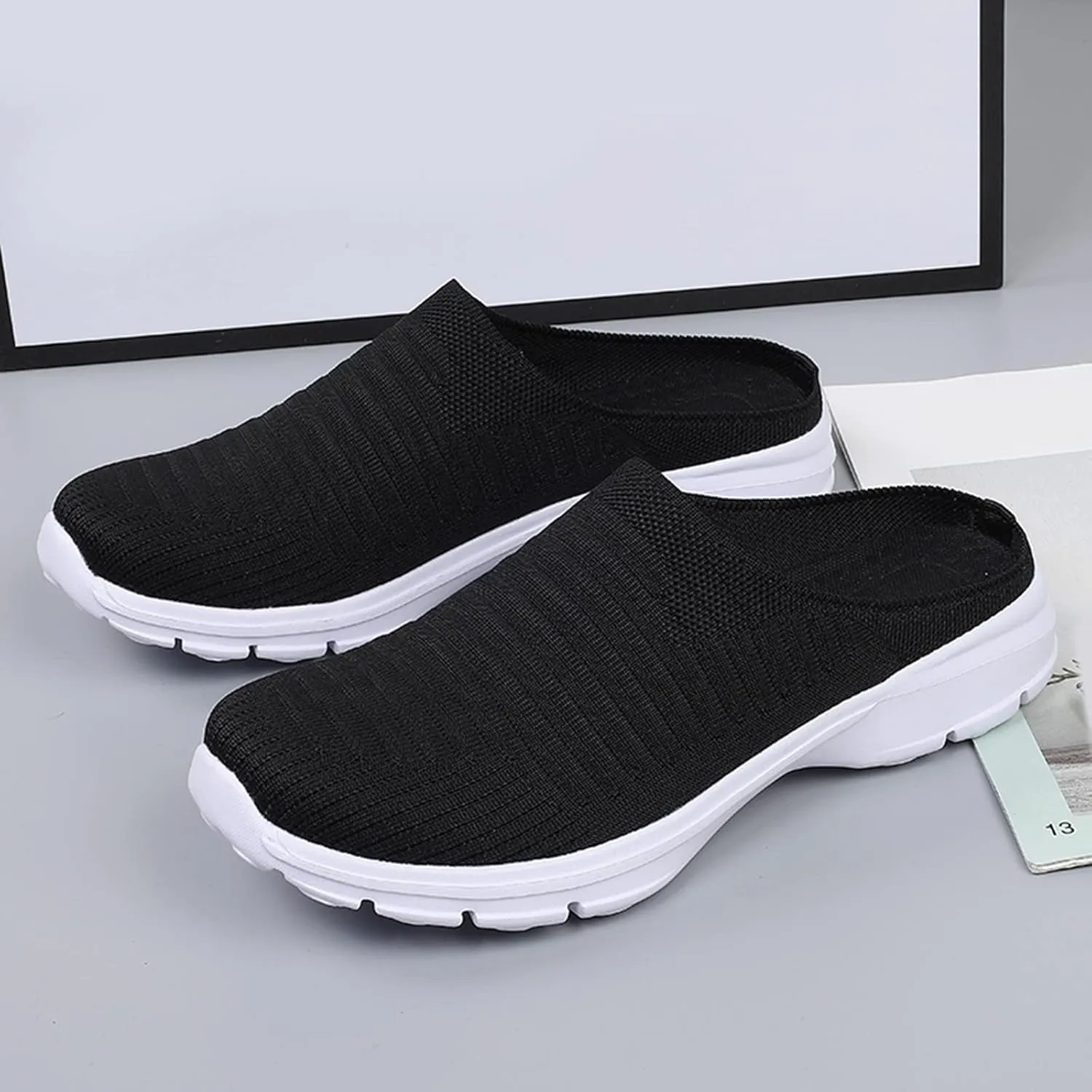 Mules for Women 2025 Backless Walking Sneakers Running Shoes for Women Comfort Slip On Shoes Casual Black Sneakers Tennis Shoe Loafers Casual Slip On