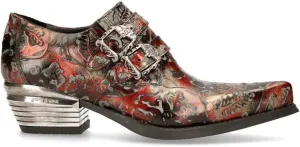 New Rock 7960 Mens Embossed Vintage Leather Buckle Steel Heel Shoes