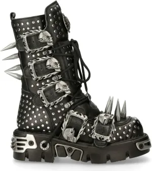 New Rock Boots 1535-S1 Mens Metallic Black Leather Goth Studded Spike Boot 9.5