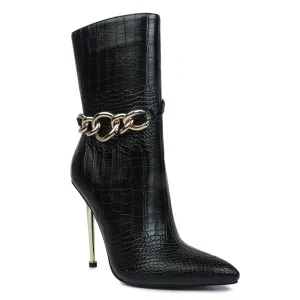 Nicole Croc Patterned High Heeled Ankle Boots