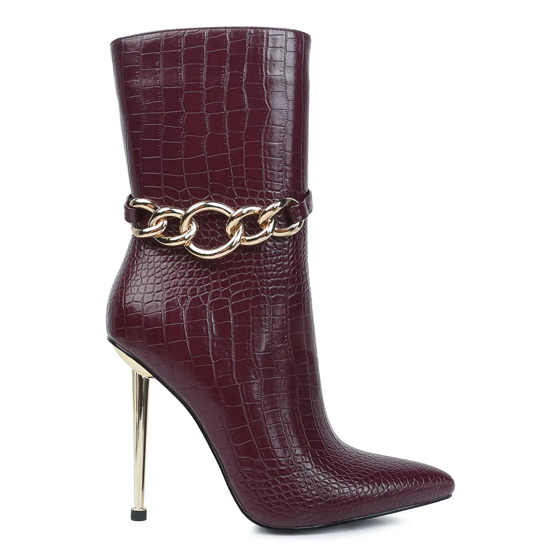 Nicole Croc Patterned High Heeled Ankle Boots