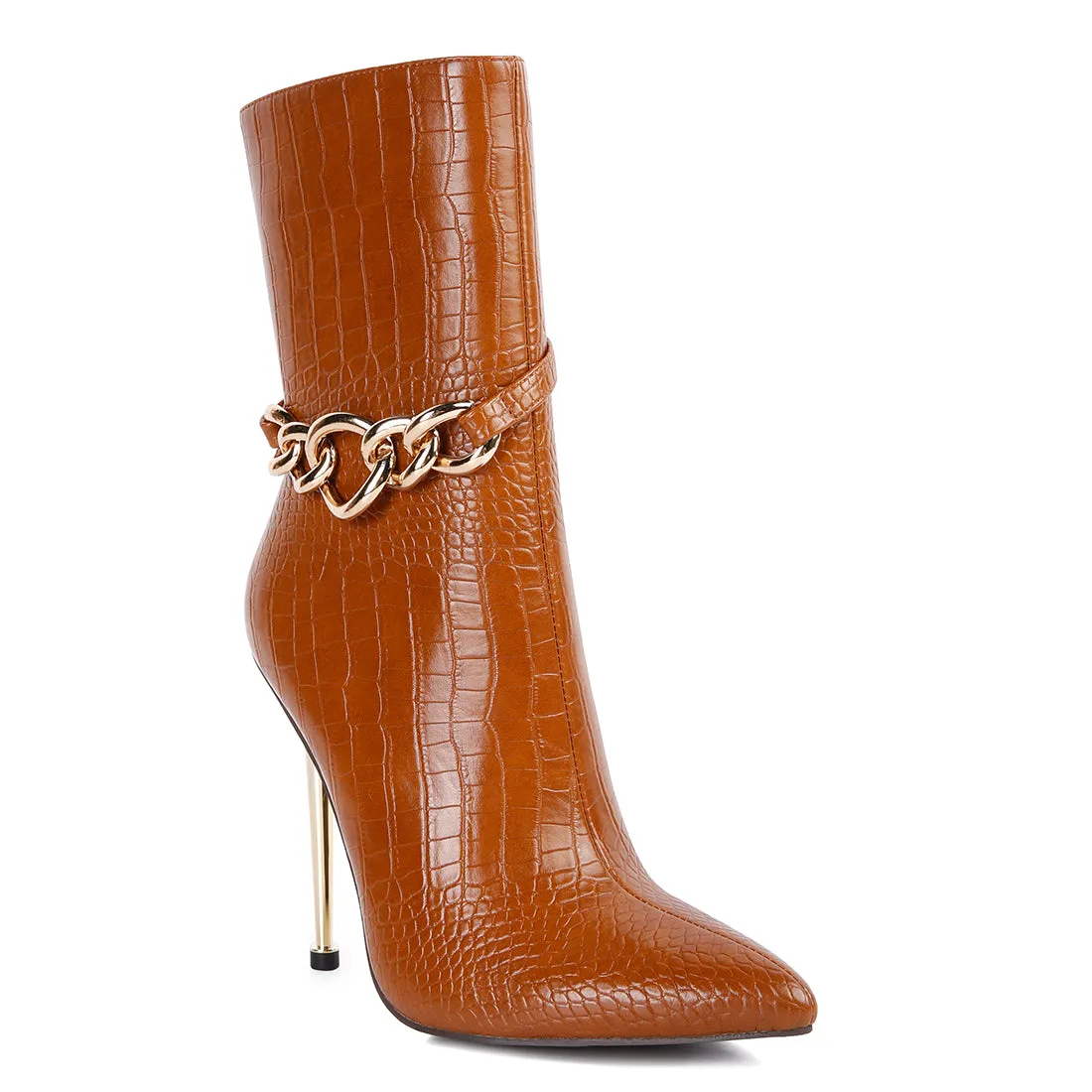 Nicole Croc Patterned High Heeled Ankle Boots