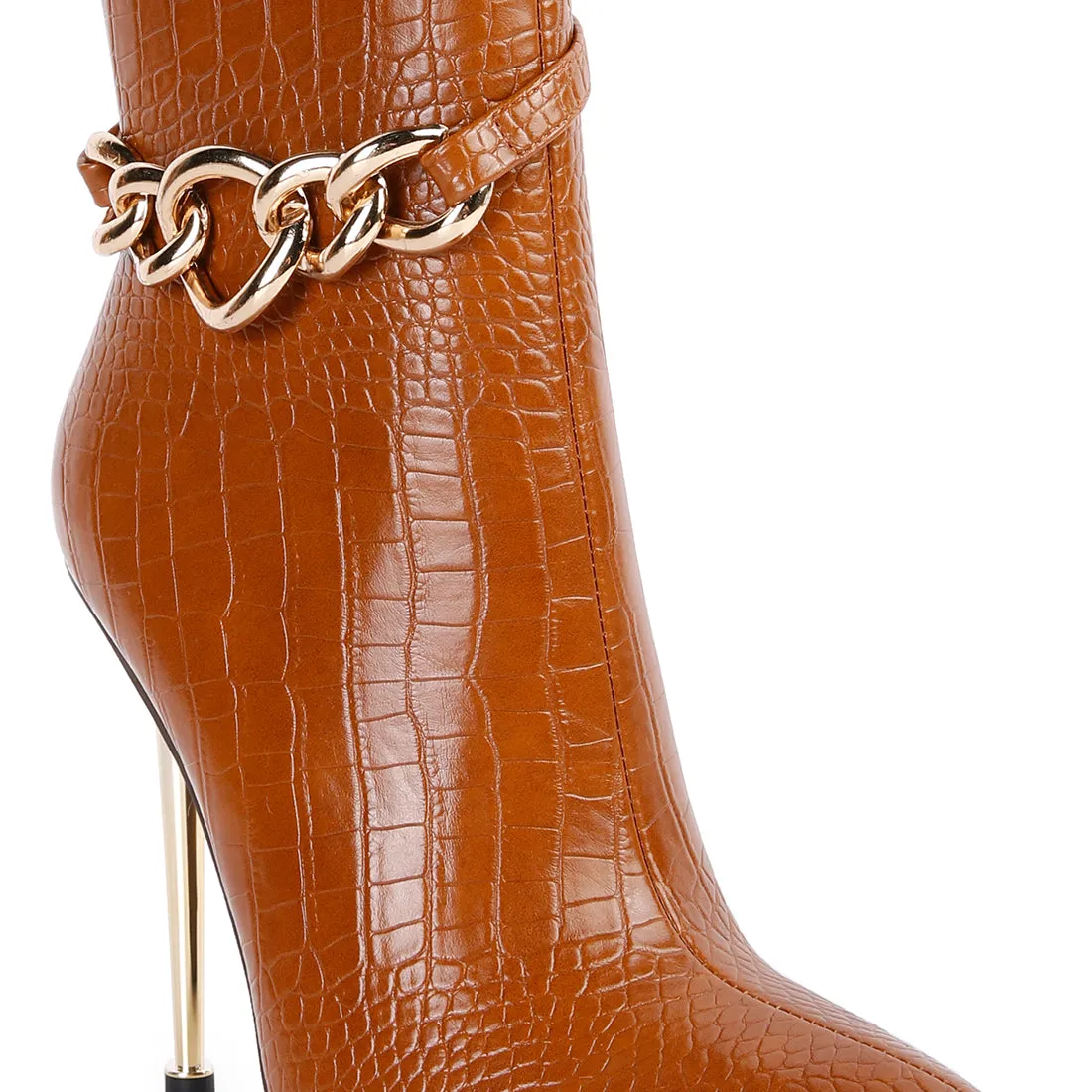 Nicole Croc Patterned High Heeled Ankle Boots