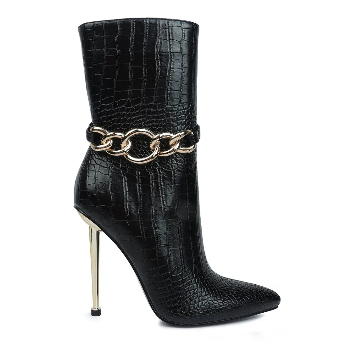 Nicole Croc Patterned High Heeled Ankle Boots