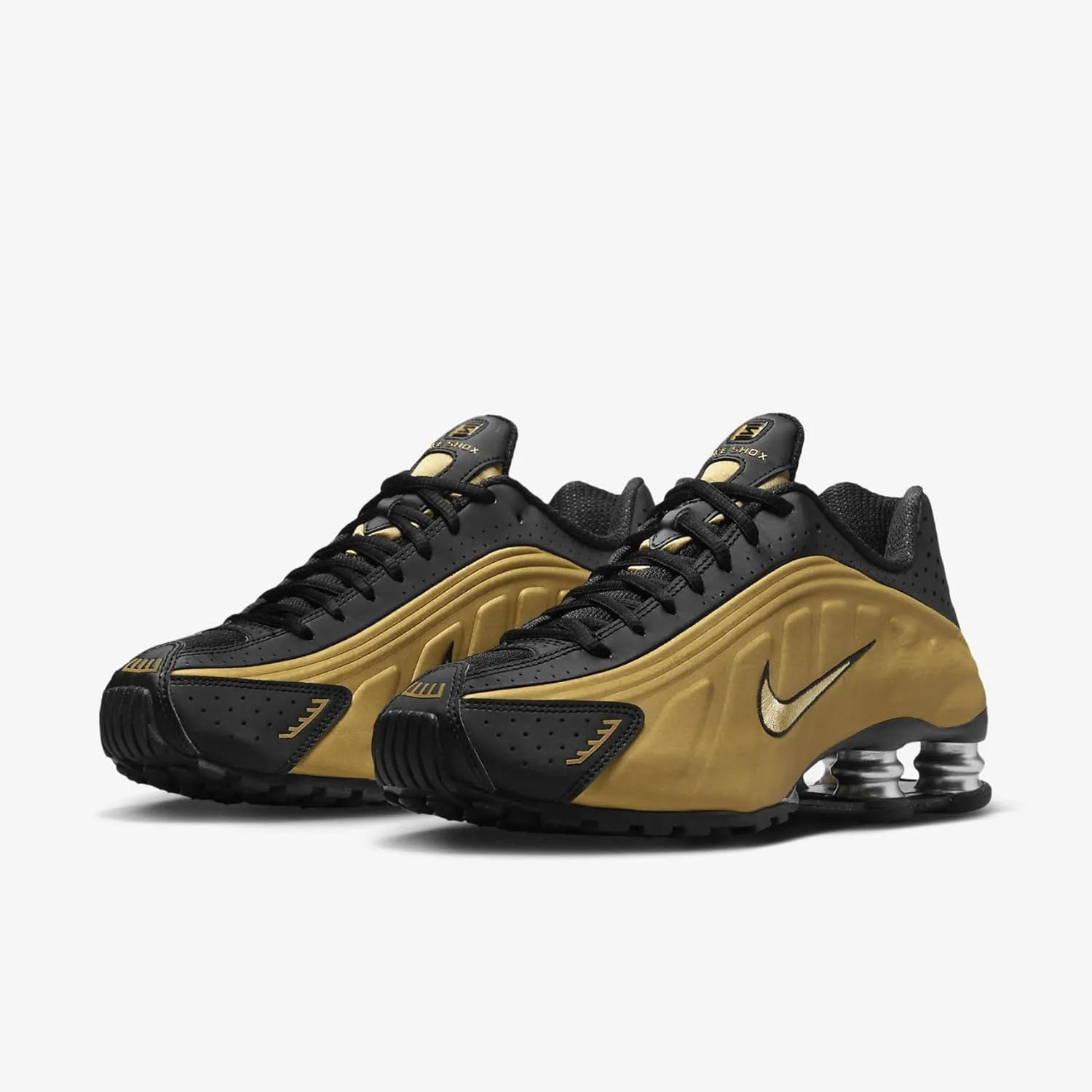 Nike Shox R4 Women's Shoes (AR3565-005, Black/Metallic Silver/Metallic Gold)