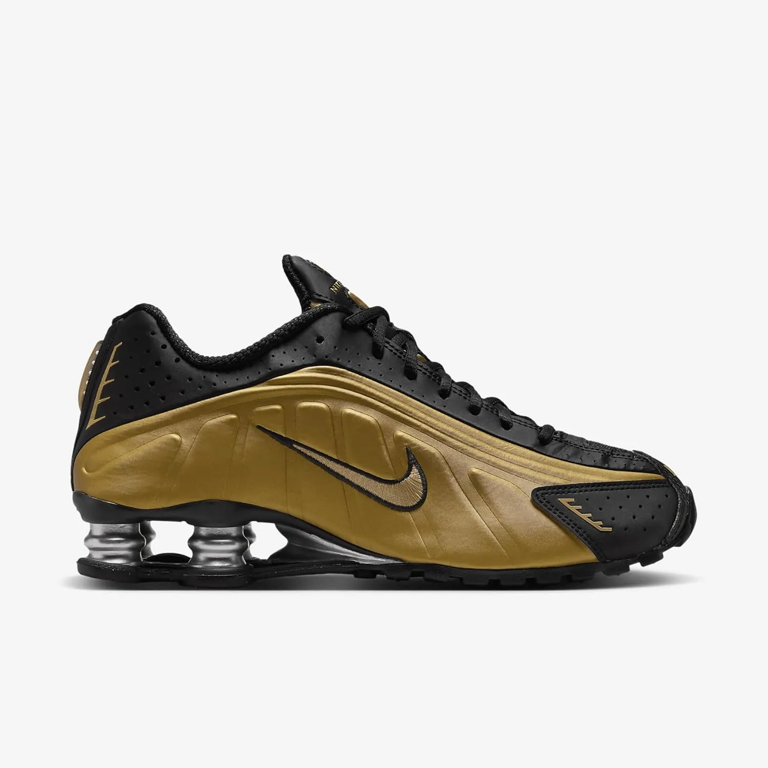 Nike Shox R4 Women's Shoes (AR3565-005, Black/Metallic Silver/Metallic Gold)