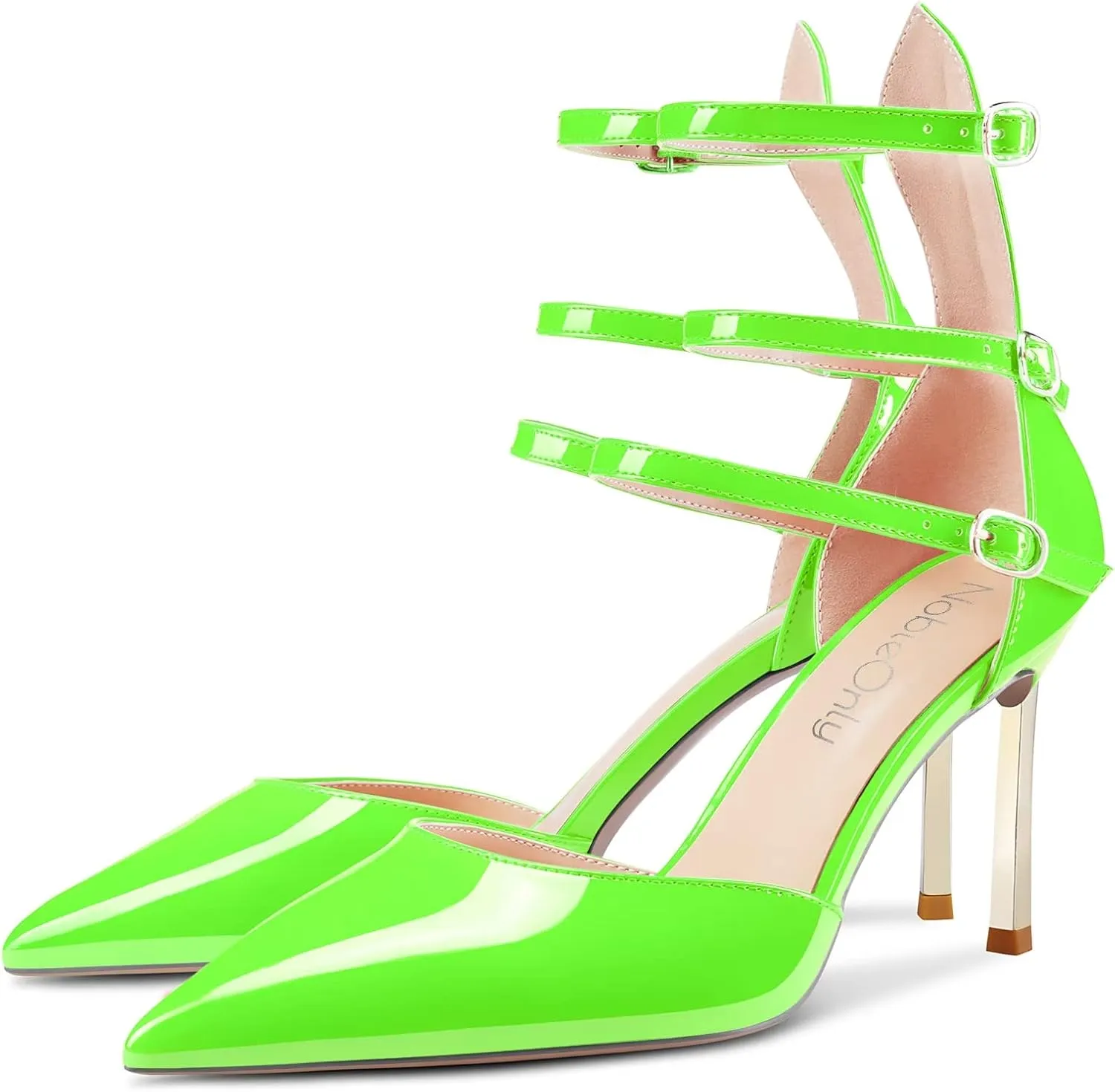 NobleOnly Women High Heel Pointed Toe Two-Piece Ankle Strap Pumps Buckle Prom Casual Sexy Dress Shoes 3.3 Inches Heels