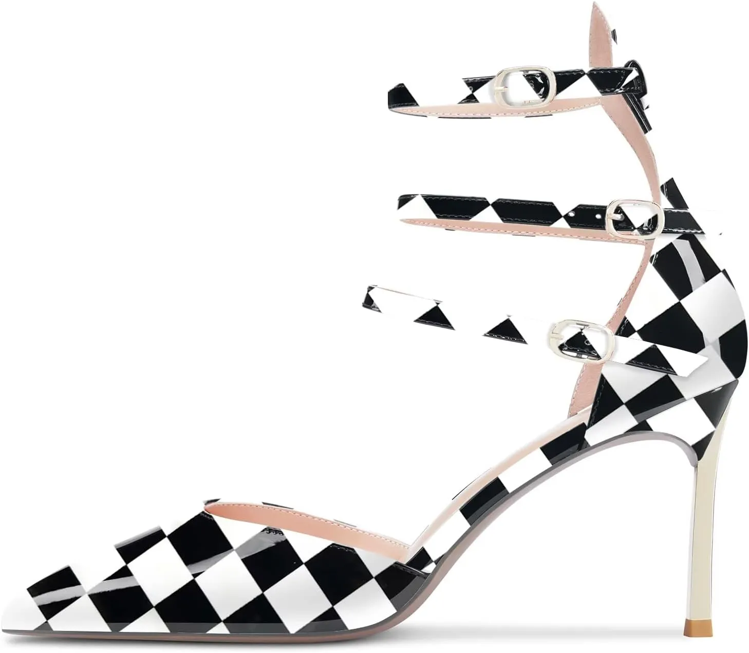 NobleOnly Women High Heel Pointed Toe Two-Piece Ankle Strap Pumps Buckle Prom Casual Sexy Dress Shoes 3.3 Inches Heels