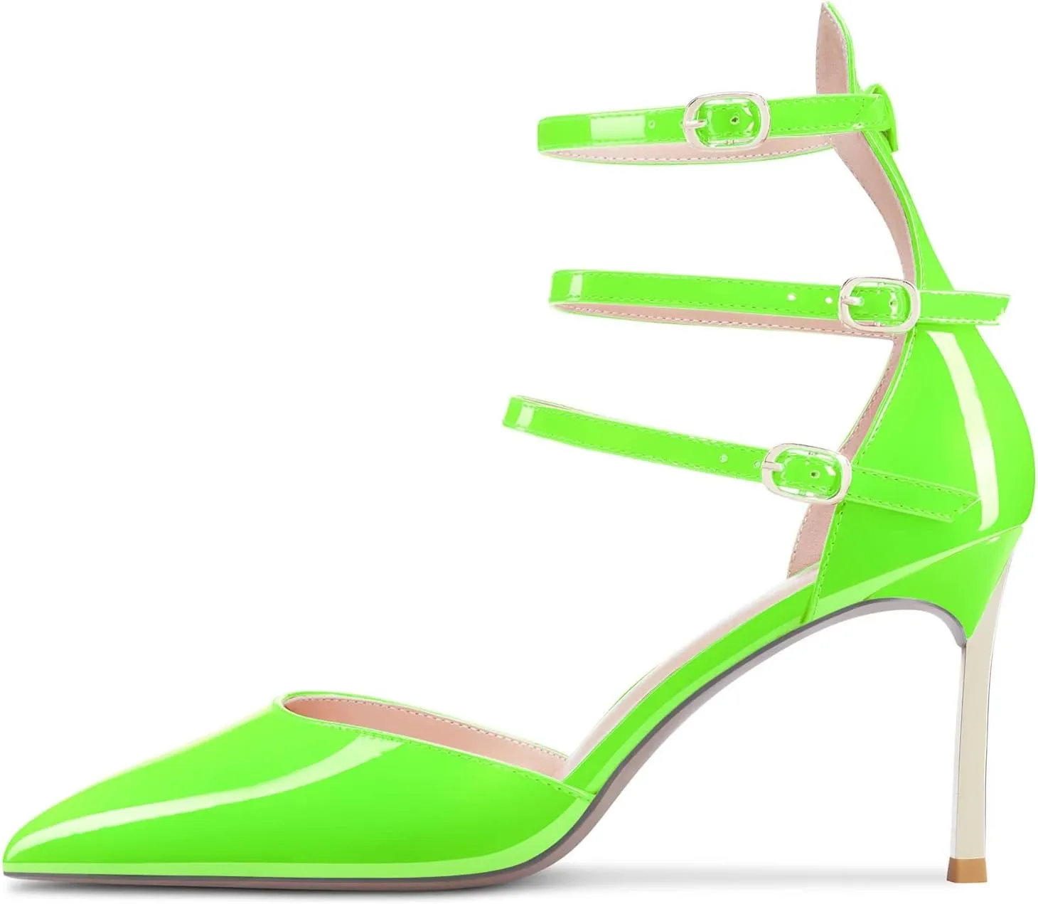 NobleOnly Women High Heel Pointed Toe Two-Piece Ankle Strap Pumps Buckle Prom Casual Sexy Dress Shoes 3.3 Inches Heels