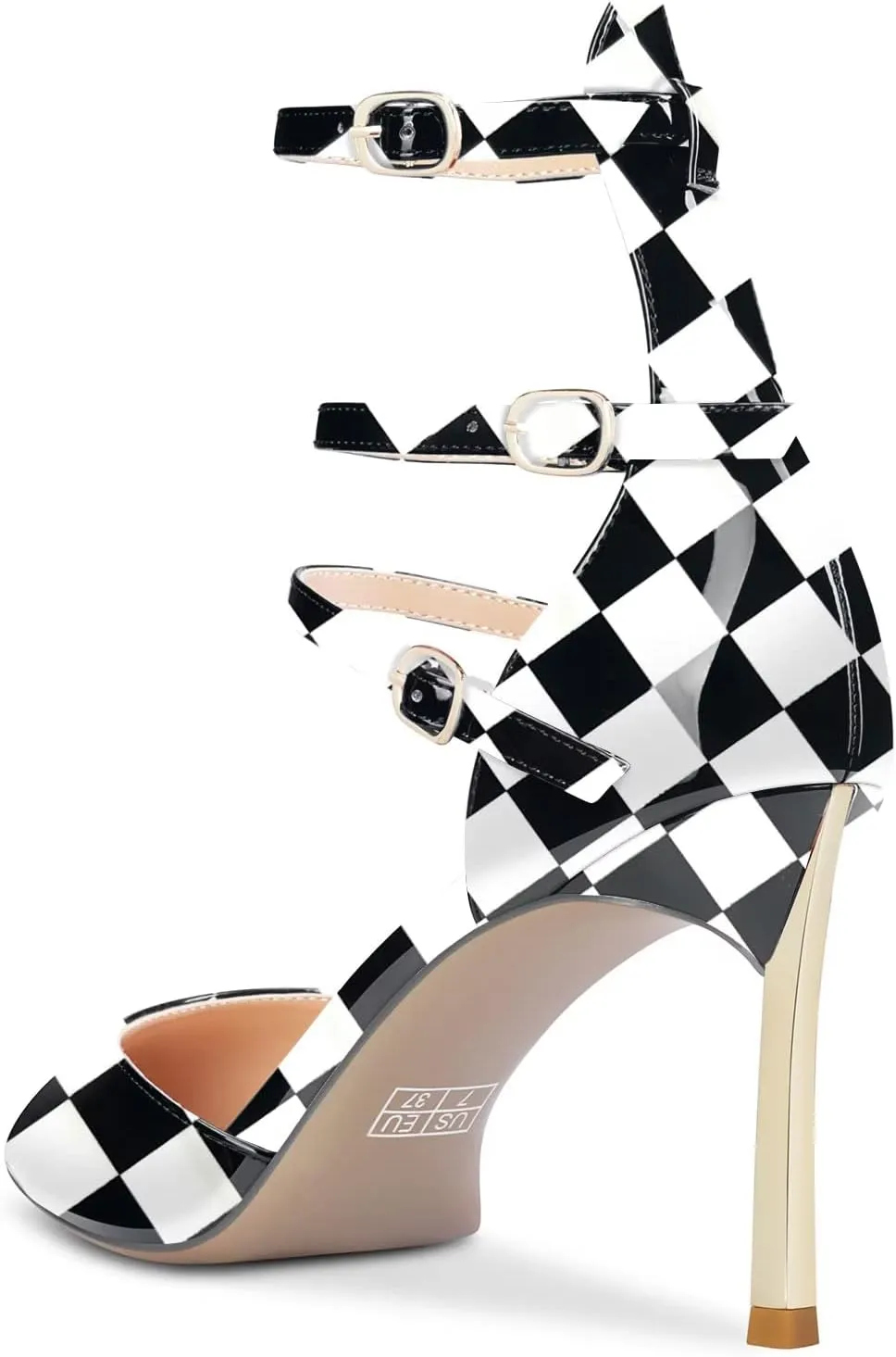 NobleOnly Women High Heel Pointed Toe Two-Piece Ankle Strap Pumps Buckle Prom Casual Sexy Dress Shoes 3.3 Inches Heels