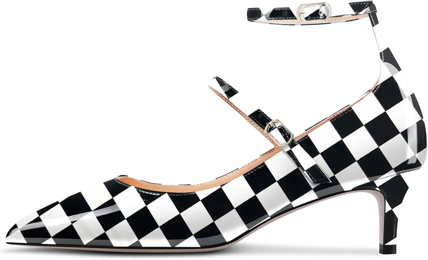 NobleOnly Women Mid Heel Ankle Strap Pointed Toe Pumps Casual Party Office Dress Cute Buckle Shoes 2.0 Inches Heels