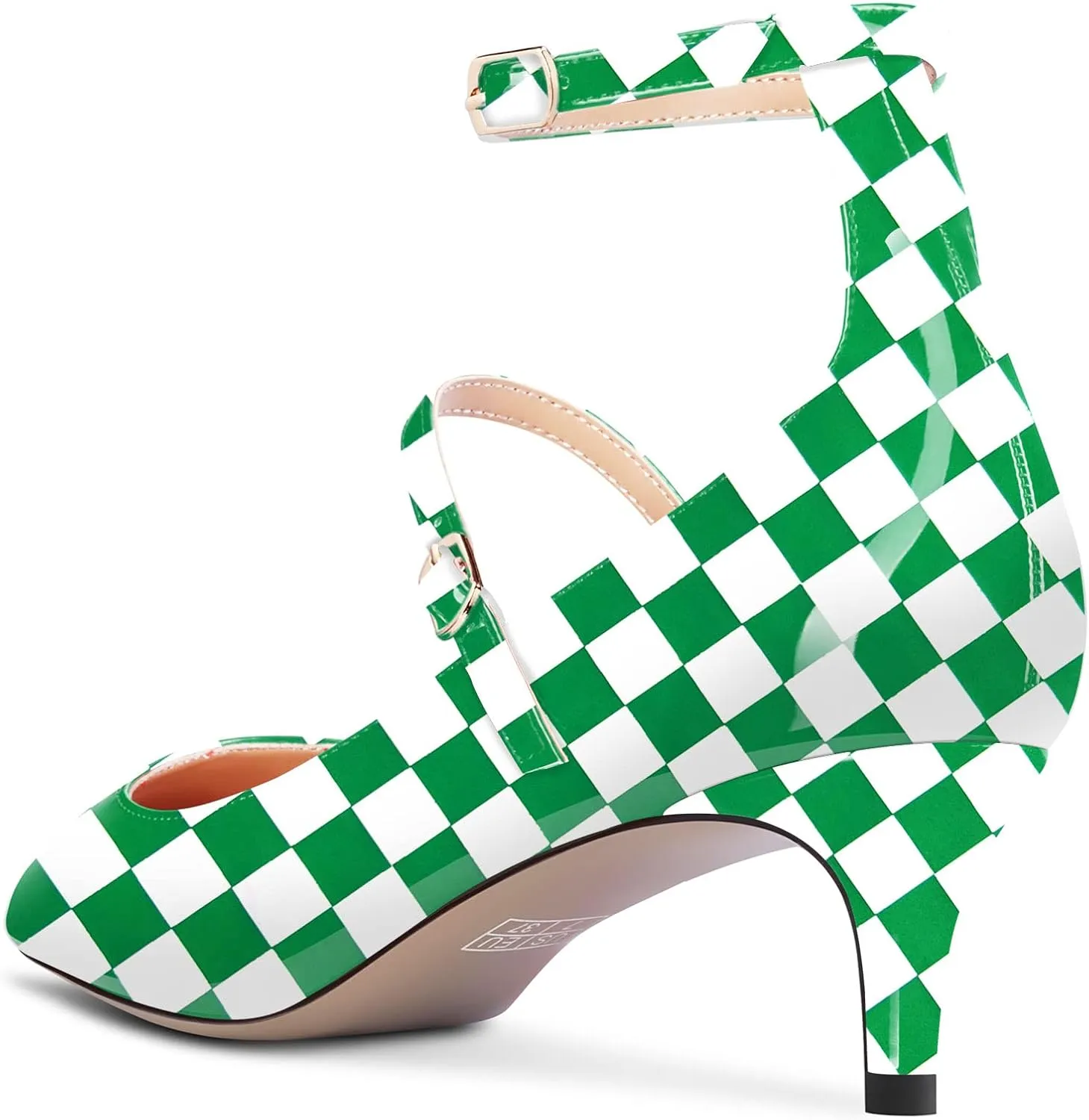 NobleOnly Women Mid Heel Ankle Strap Pointed Toe Pumps Casual Party Office Dress Cute Buckle Shoes 2.0 Inches Heels