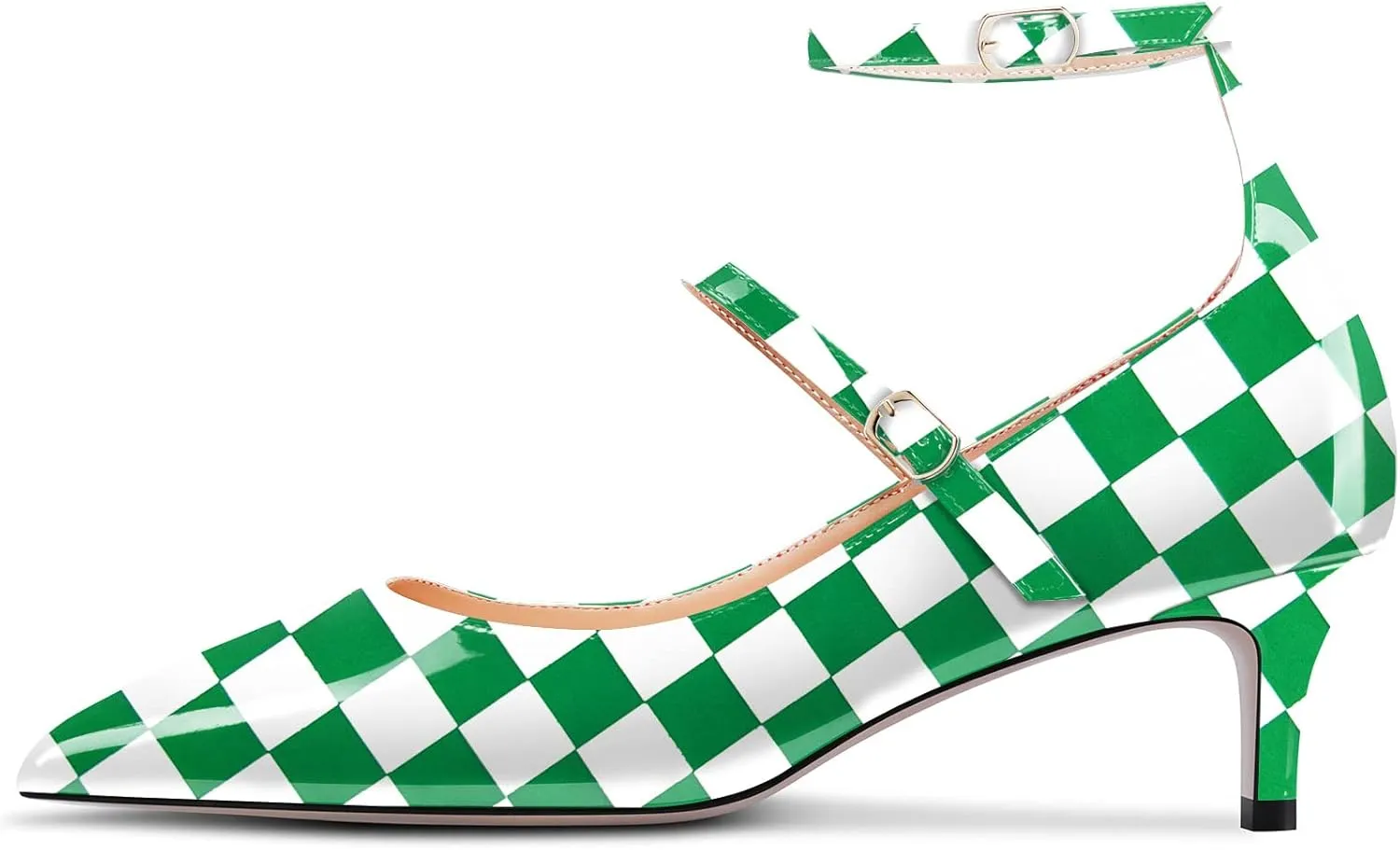 NobleOnly Women Mid Heel Ankle Strap Pointed Toe Pumps Casual Party Office Dress Cute Buckle Shoes 2.0 Inches Heels