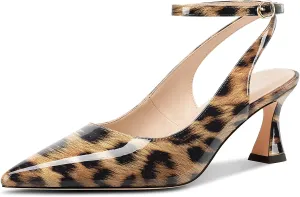 NobleOnly Womens Close Pointed Toe Ankle Strap Kitten Heels Slingback Dress Wedding Casual Pumps 2.4 Inches Heels