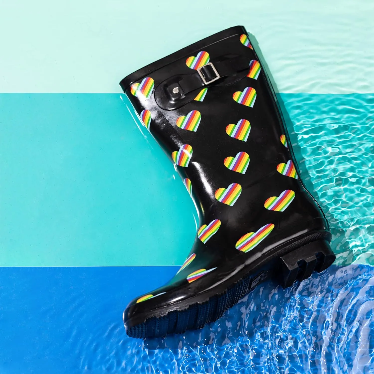 NORTY Women's Hurricane Rain Boots - Mid-Calf Length - Glossy Matte Waterproof Rubber Shoes