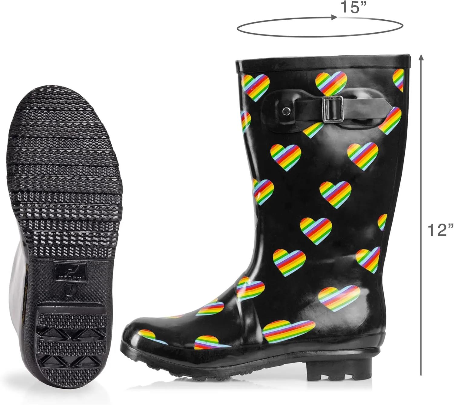 NORTY Women's Hurricane Rain Boots - Mid-Calf Length - Glossy Matte Waterproof Rubber Shoes
