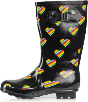 NORTY Women's Hurricane Rain Boots - Mid-Calf Length - Glossy Matte Waterproof Rubber Shoes