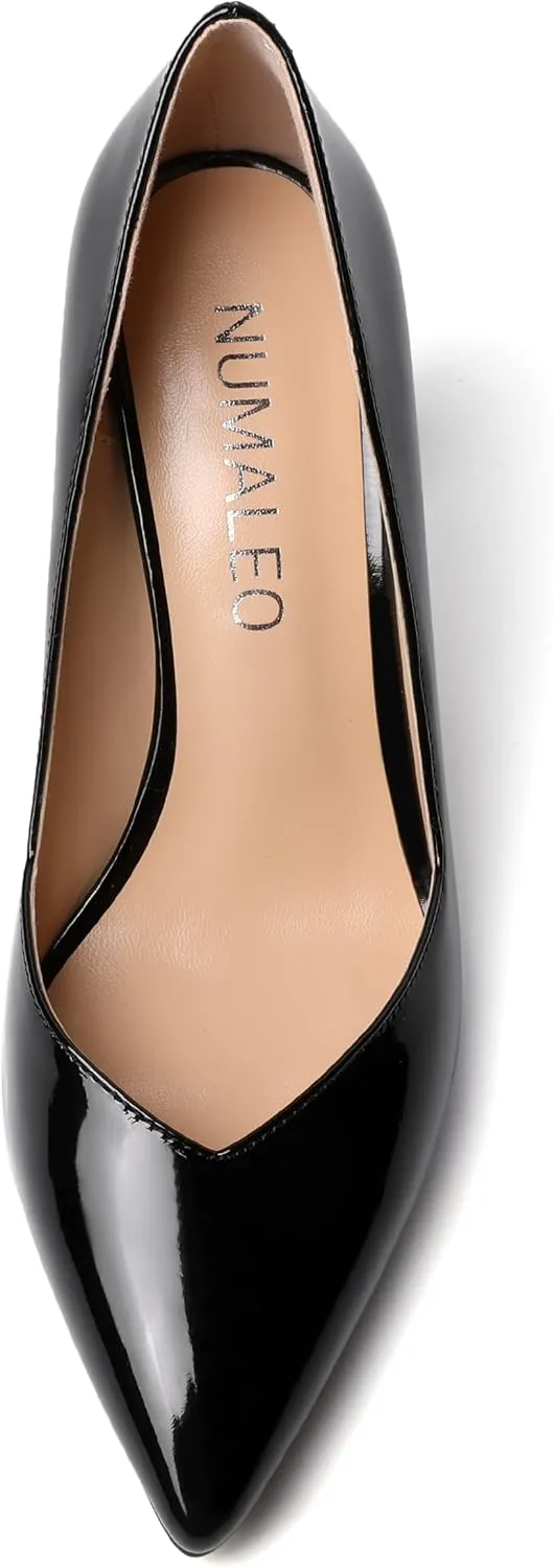 NUMALEO Womens Evening Sexy Pointed Toe Solid Slip On Spool High Heel Pumps Shoes 3.3 Inch