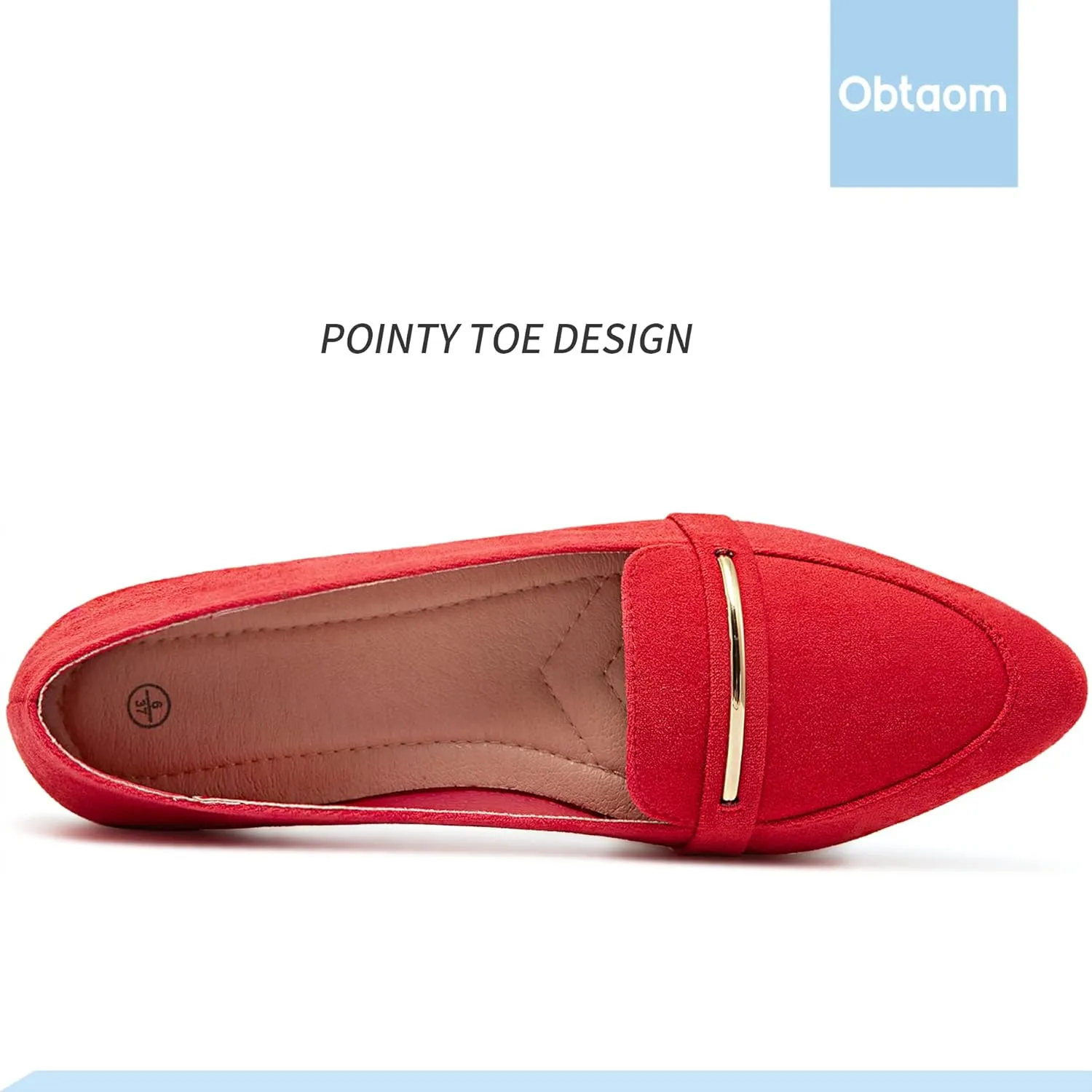 Obtaom Women's Pointy Toe Loafer Flat Comfortable Faux Suede Work Shoes,Cute Penny Loafer Slip On Ballet Flat