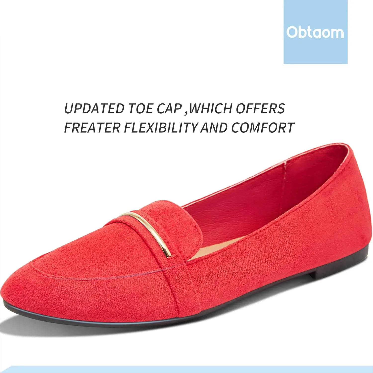 Obtaom Women's Pointy Toe Loafer Flat Comfortable Faux Suede Work Shoes,Cute Penny Loafer Slip On Ballet Flat
