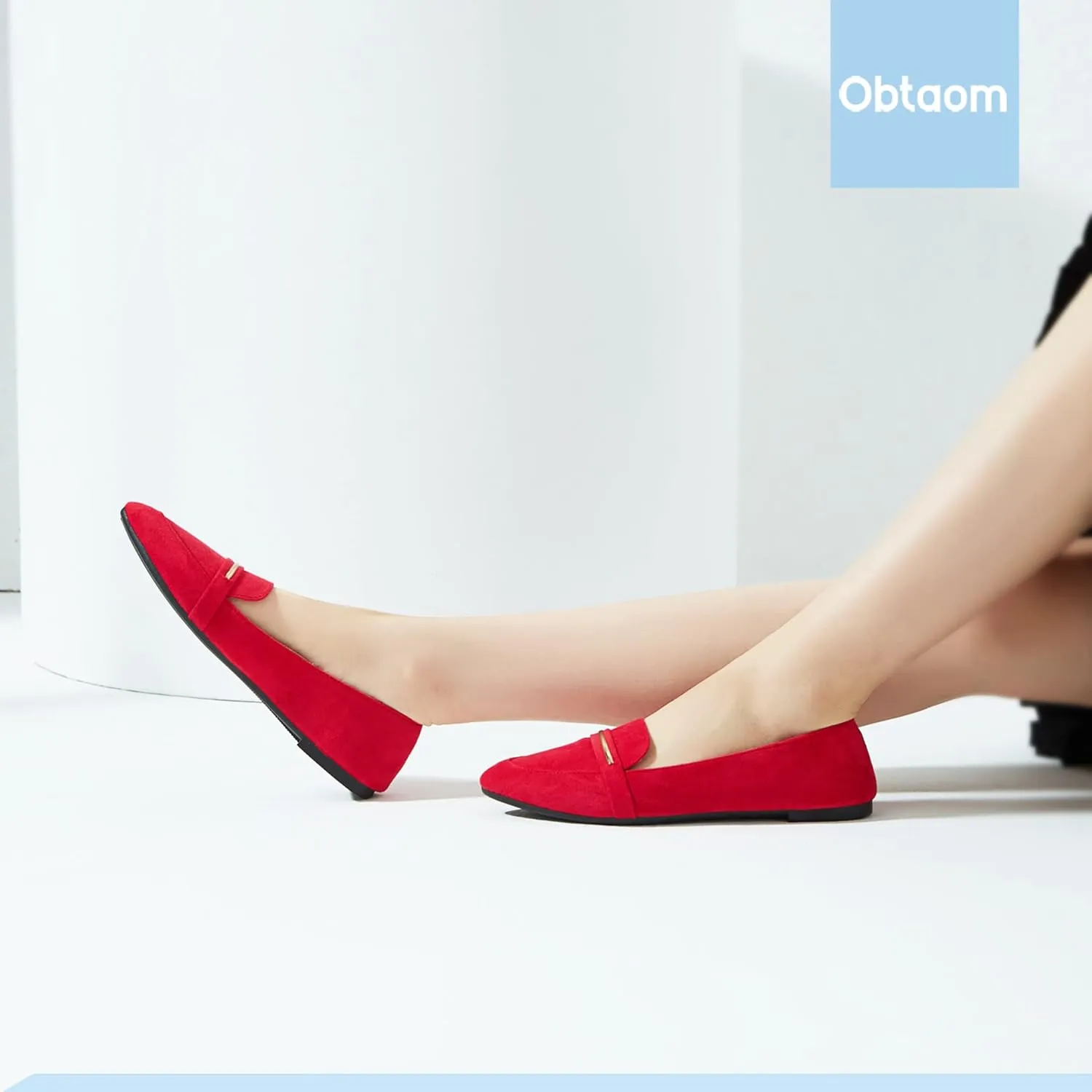 Obtaom Women's Pointy Toe Loafer Flat Comfortable Faux Suede Work Shoes,Cute Penny Loafer Slip On Ballet Flat