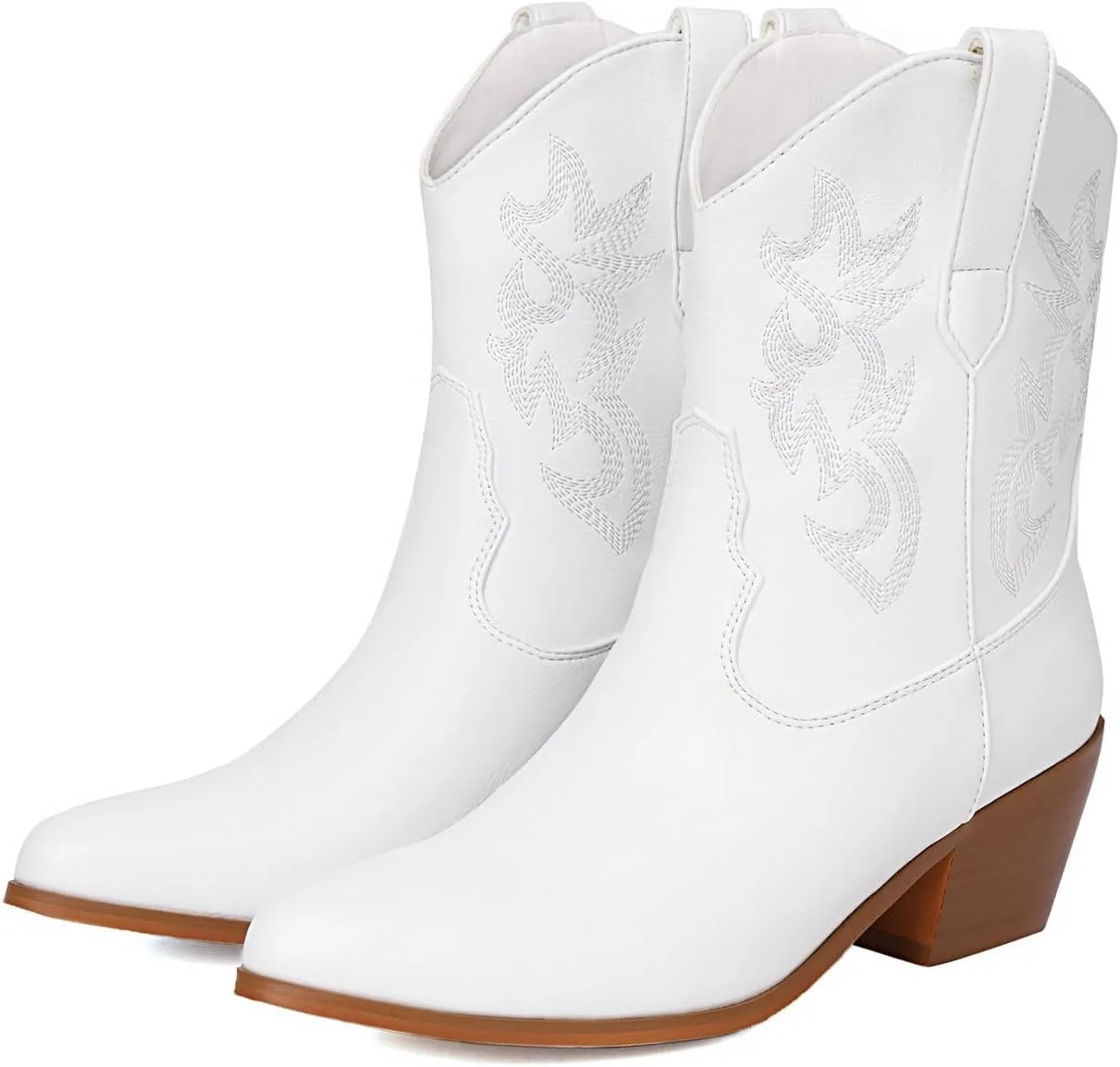 Parisuit Womens Metallic Cowboy Boots Knee High Sparkly Cowgirl Boots Square Snip Toe Embroidered Chunky Stacked Heel Western Boots