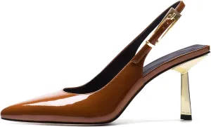 Pasuot Slingback Heels for Women - Closed Toe Stiletto Metallic Heel, Pointed Toe Patent Leather Thin High Heeled Sandals for Women Ladies Dress Formal Office 3.1", Not for Wide Feet