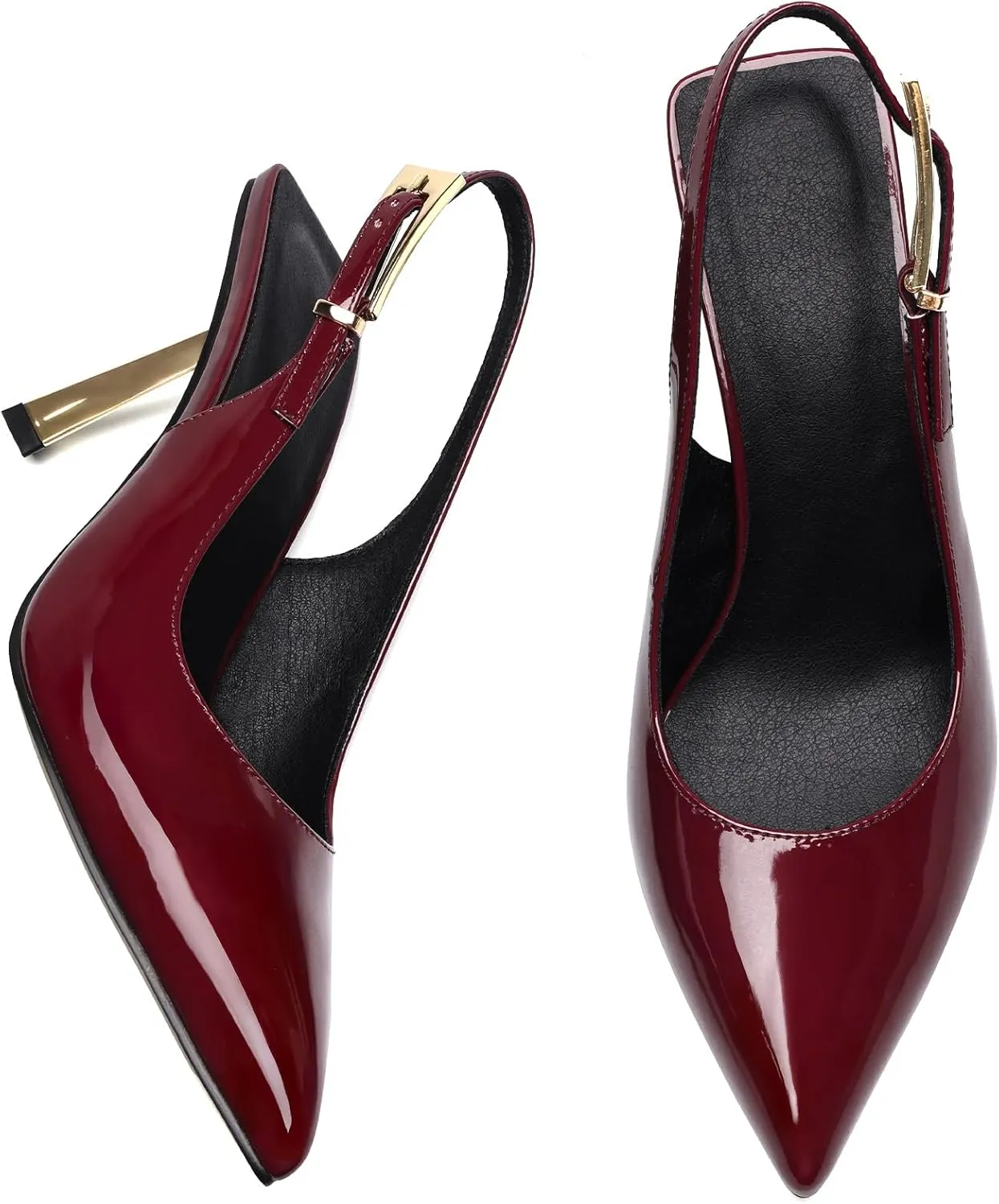 Pasuot Slingback Heels for Women - Closed Toe Stiletto Metallic Heel, Pointed Toe Patent Leather Thin High Heeled Sandals for Women Ladies Dress Formal Office 3.1", Not for Wide Feet