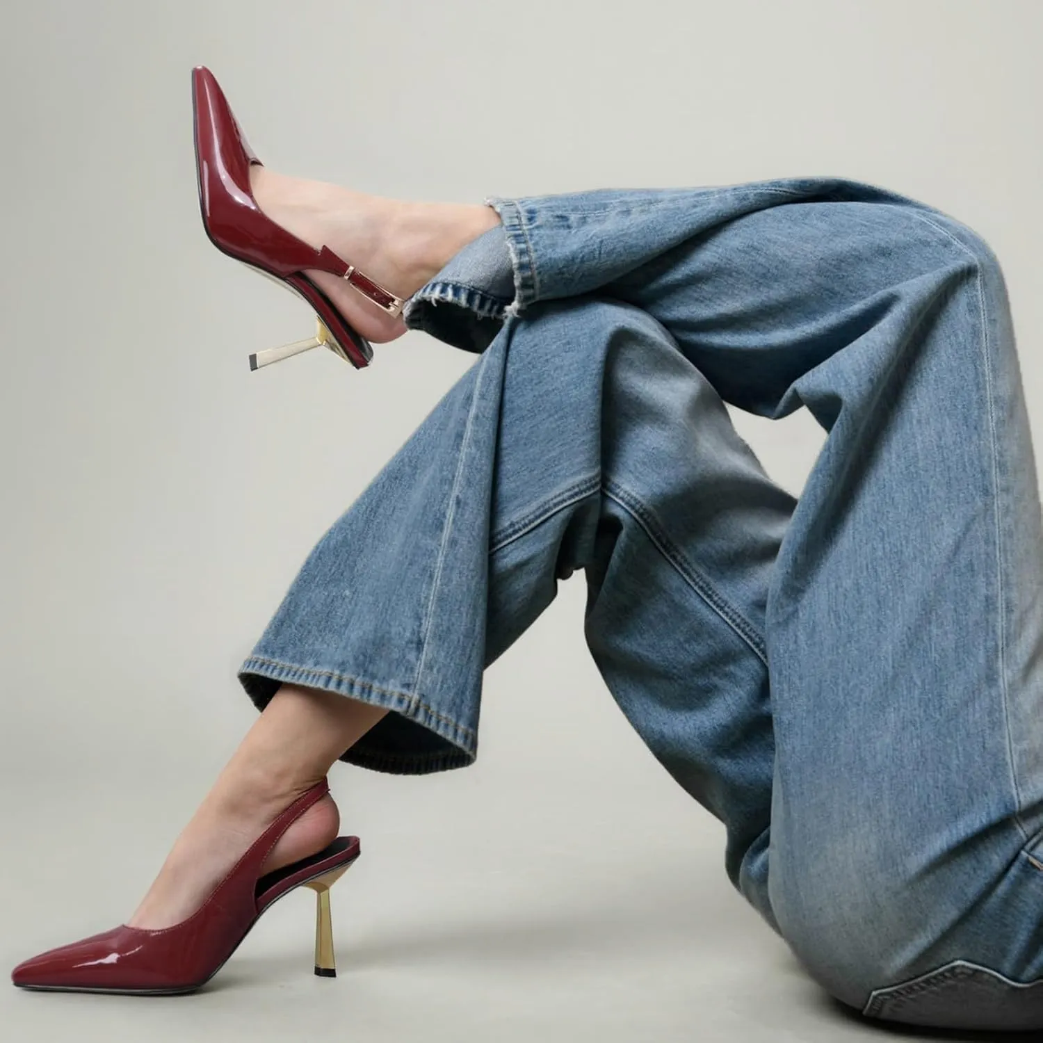 Pasuot Slingback Heels for Women - Closed Toe Stiletto Metallic Heel, Pointed Toe Patent Leather Thin High Heeled Sandals for Women Ladies Dress Formal Office 3.1", Not for Wide Feet