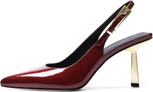 Pasuot Slingback Heels for Women - Closed Toe Stiletto Metallic Heel, Pointed Toe Patent Leather Thin High Heeled Sandals for Women Ladies Dress Formal Office 3.1", Not for Wide Feet