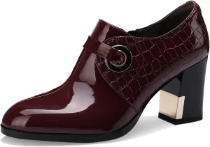 Patent Leather Ankle Boots for Women Chunky Block Extra Wide Booties Botas Para Mujer High Heels Dress Warm Lined Classic Ladies Comfortable Fashion Dressy 3 Inch Boot