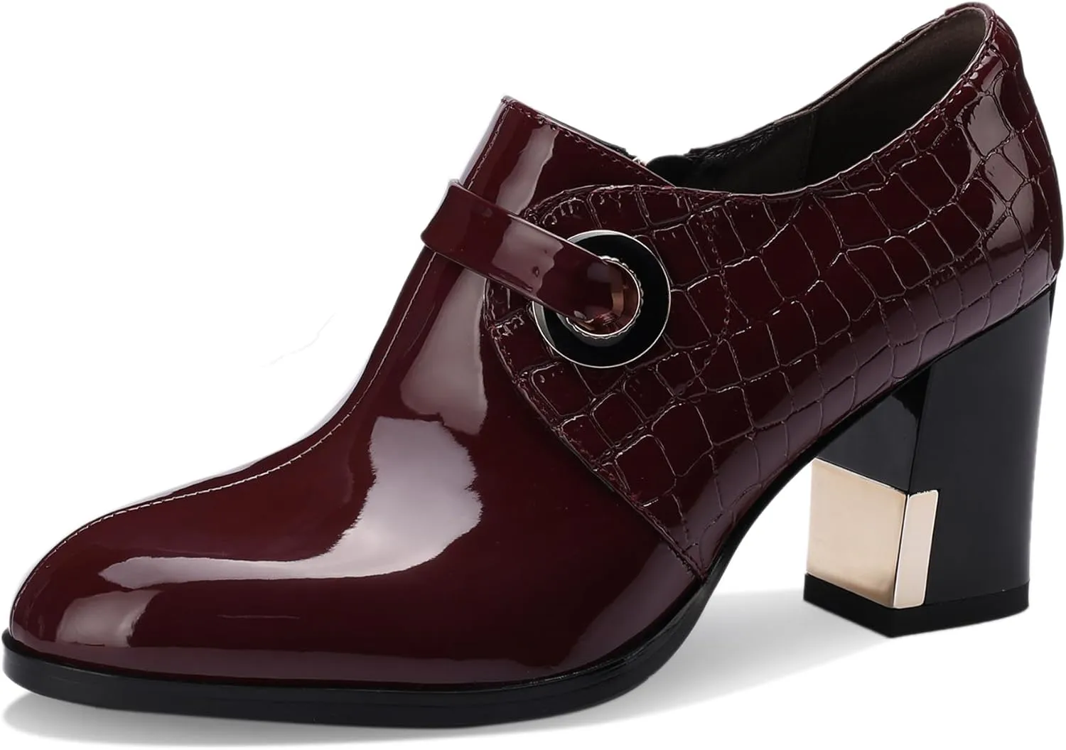 Patent Leather Ankle Boots for Women Chunky Block Extra Wide Booties Botas Para Mujer High Heels Dress Warm Lined Classic Ladies Comfortable Fashion Dressy 3 Inch Boot