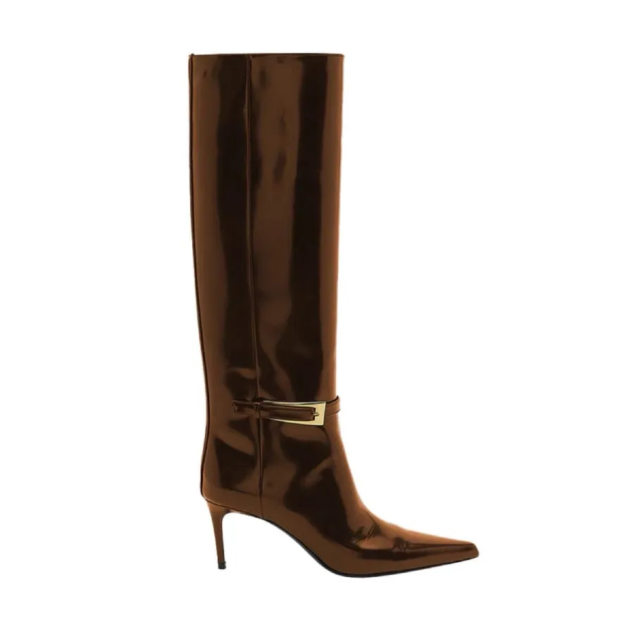 Patent Leather Pointed Toe Stiletto Heel Fashion Knee High Boots
