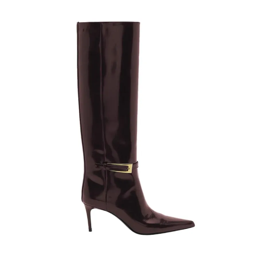 Patent Leather Pointed Toe Stiletto Heel Fashion Knee High Boots