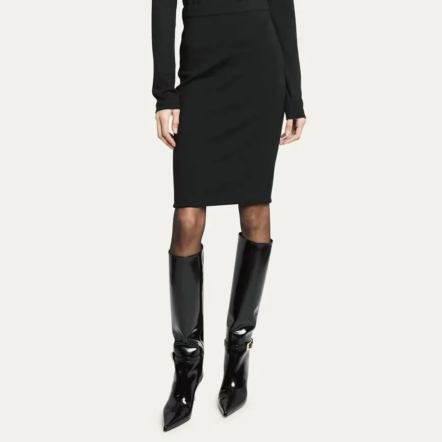 Patent Leather Pointed Toe Stiletto Heel Fashion Knee High Boots