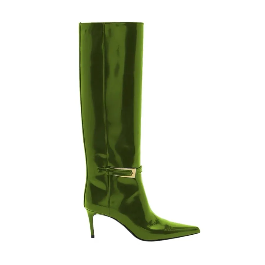 Patent Leather Pointed Toe Stiletto Heel Fashion Knee High Boots