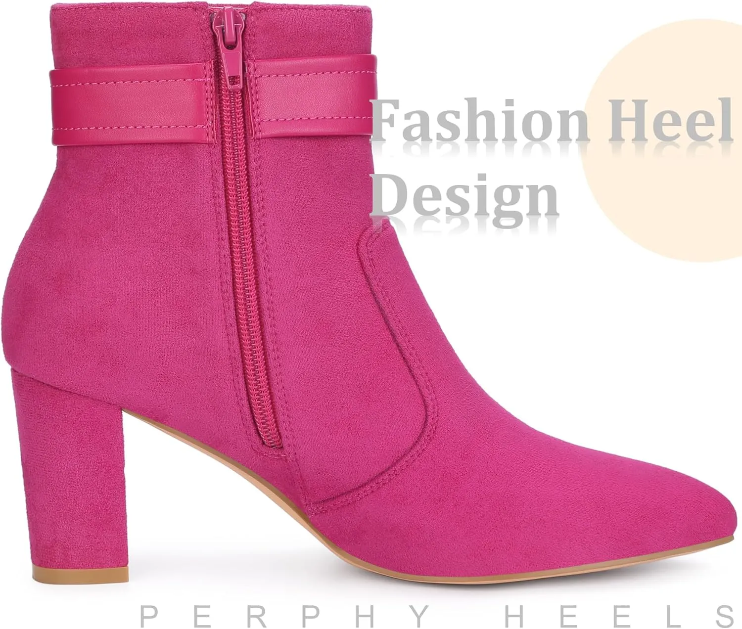 Perphy Buckle Ankle Boot Pointed Toe Chunky Heel Boots for Women