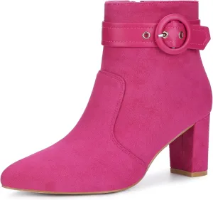 Perphy Buckle Ankle Boot Pointed Toe Chunky Heel Boots for Women