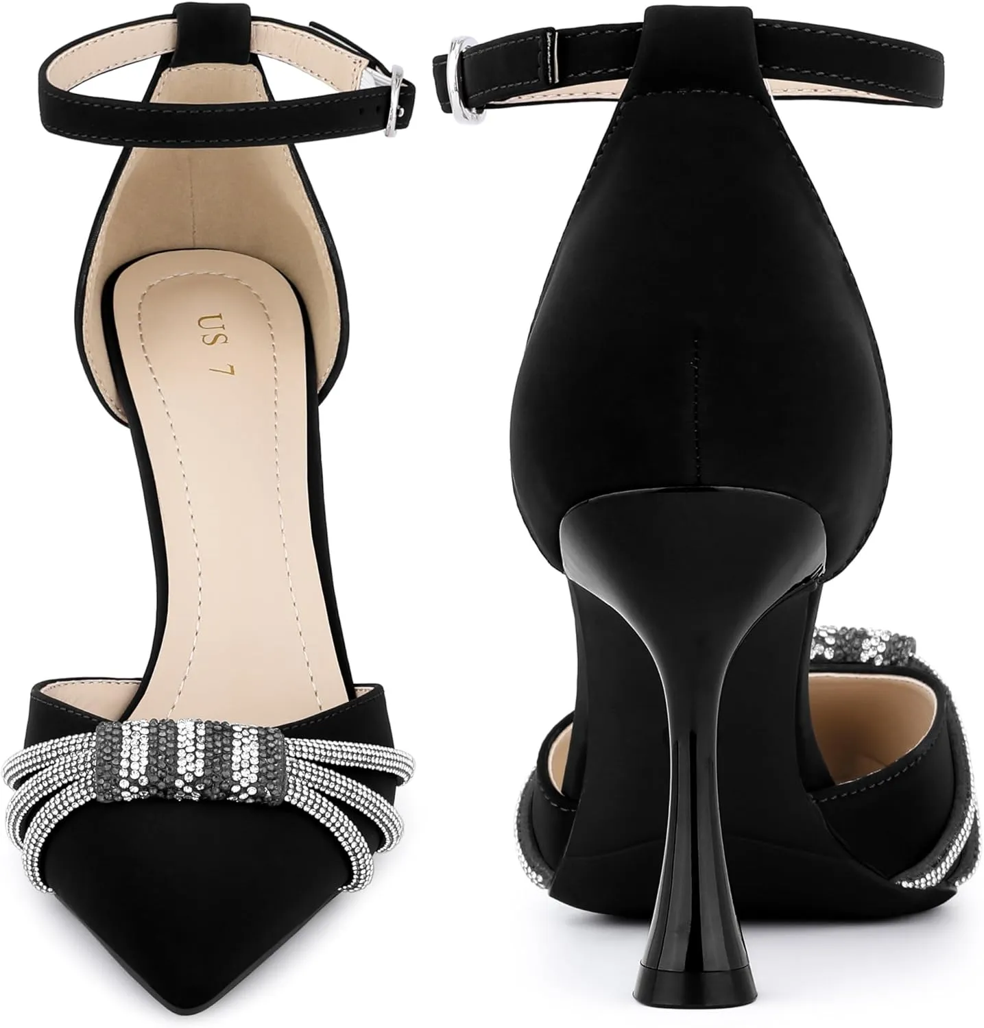 Perphy Pointed Toe Ankle Strap Rhinestone Stiletto High Heel Pumps for Women