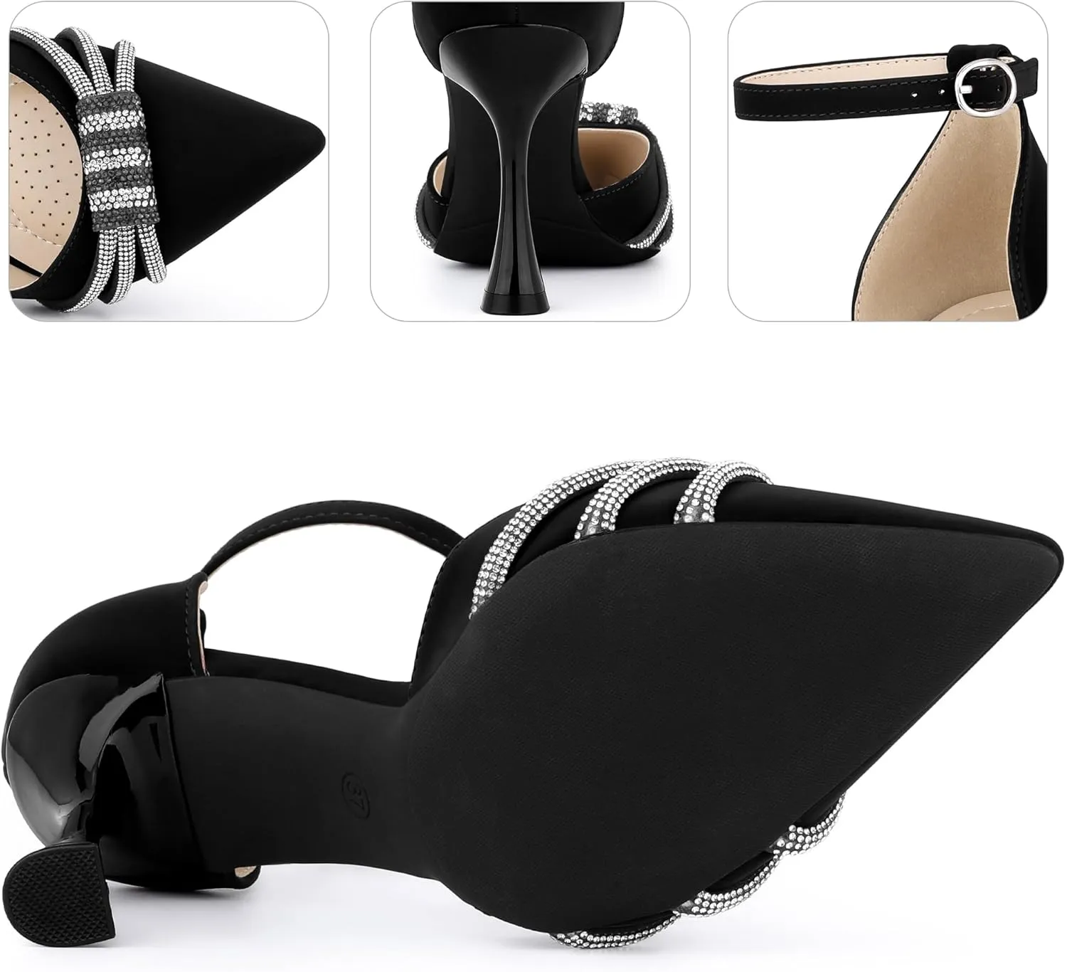 Perphy Pointed Toe Ankle Strap Rhinestone Stiletto High Heel Pumps for Women