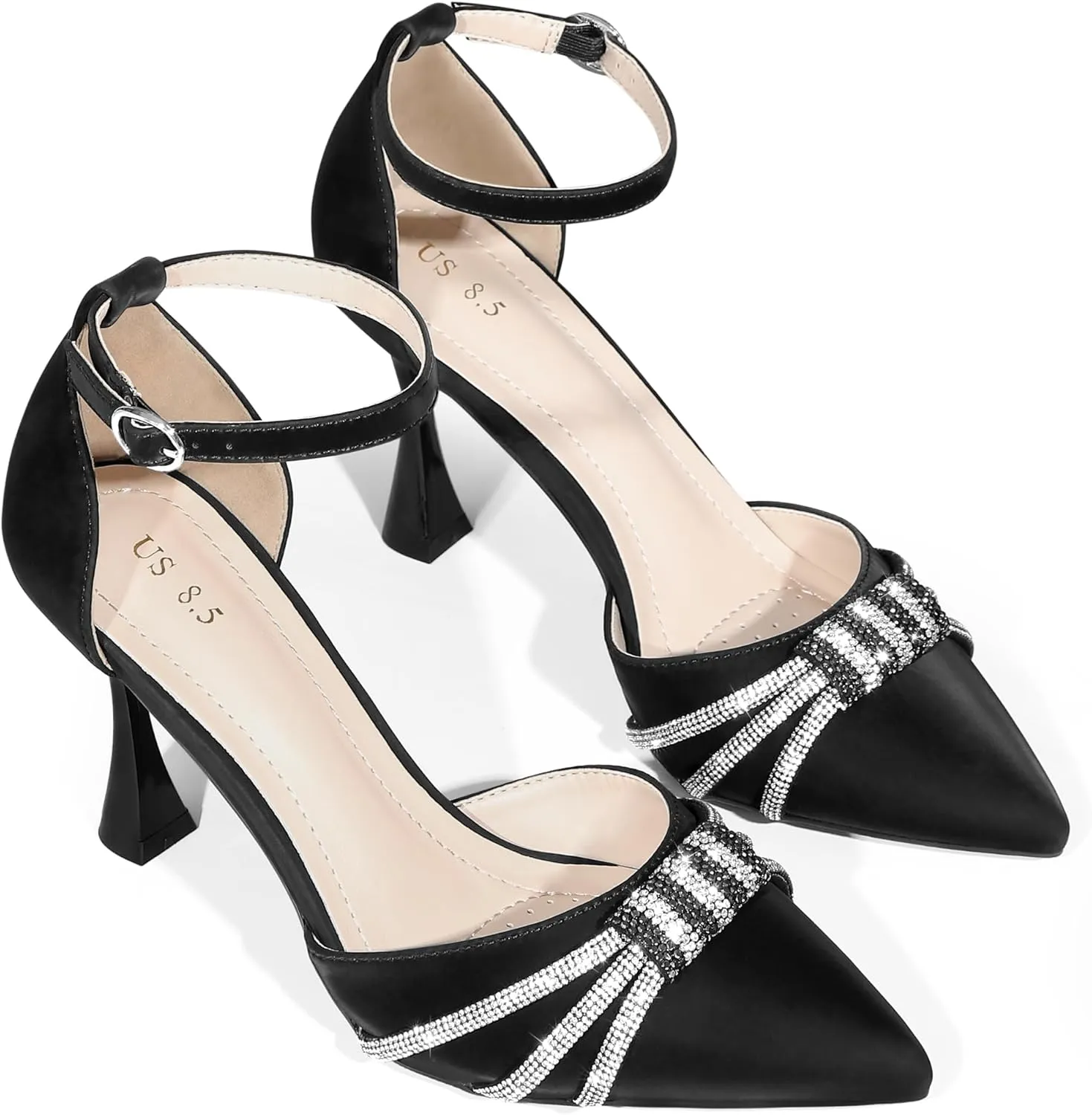 Perphy Pointed Toe Ankle Strap Rhinestone Stiletto High Heel Pumps for Women
