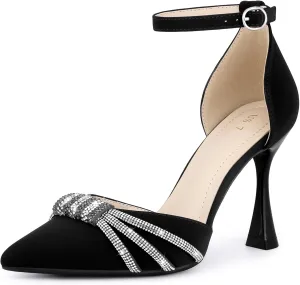 Perphy Pointed Toe Ankle Strap Rhinestone Stiletto High Heel Pumps for Women