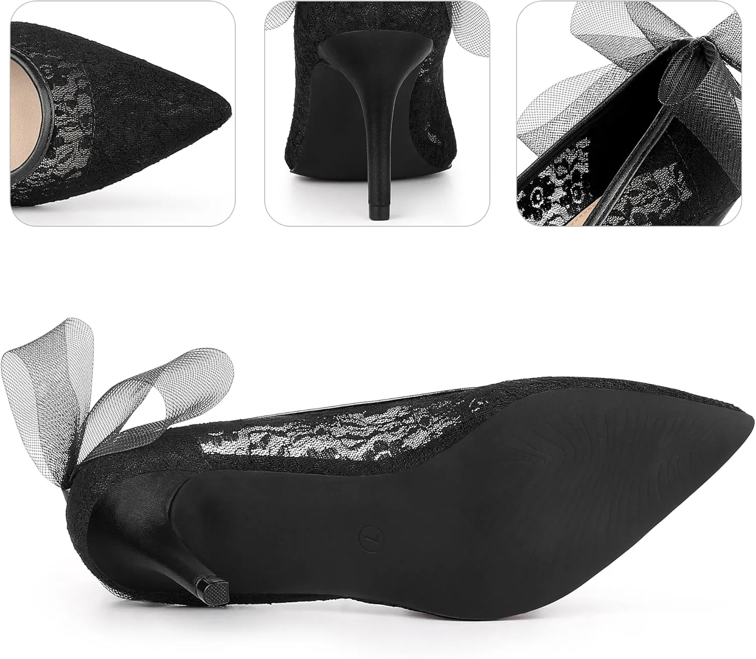 Perphy Pointed Toe Bow Bridal Stiletto Heel Lace Heels Pumps for Women