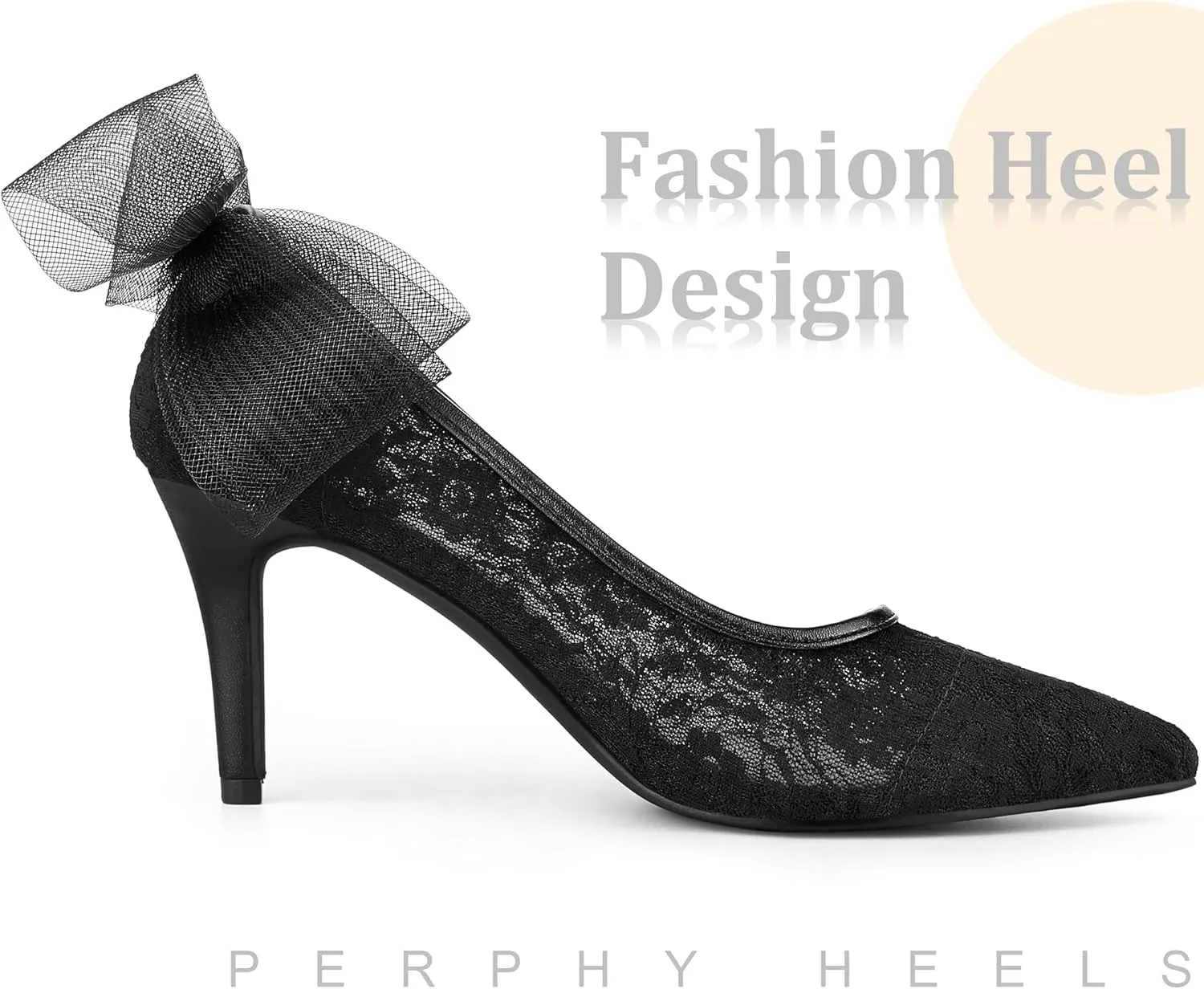 Perphy Pointed Toe Bow Bridal Stiletto Heel Lace Heels Pumps for Women