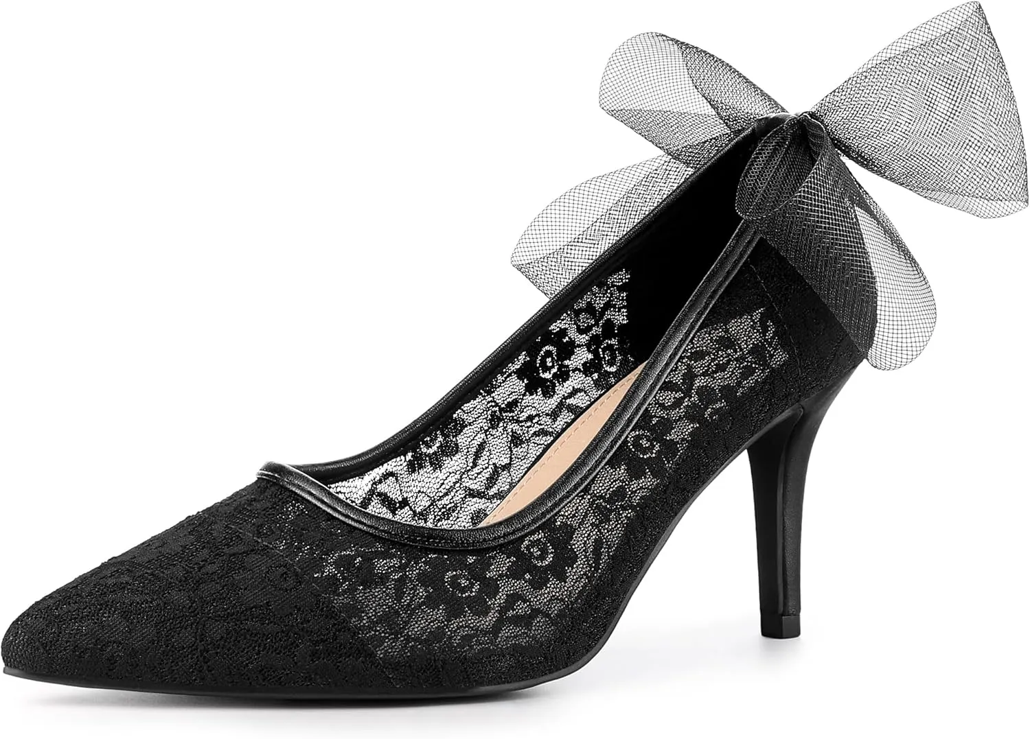 Perphy Pointed Toe Bow Bridal Stiletto Heel Lace Heels Pumps for Women