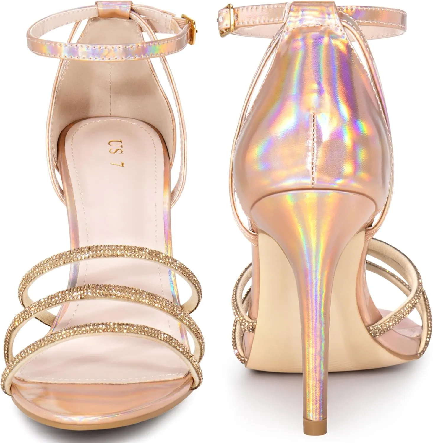 Perphy Rhinestone Stiletto Heel Metallic Sandals for Women