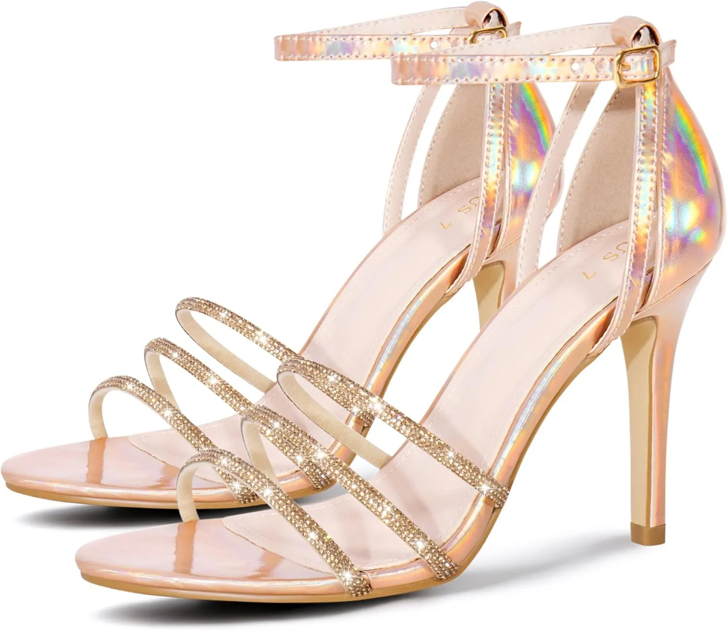 Perphy Rhinestone Stiletto Heel Metallic Sandals for Women