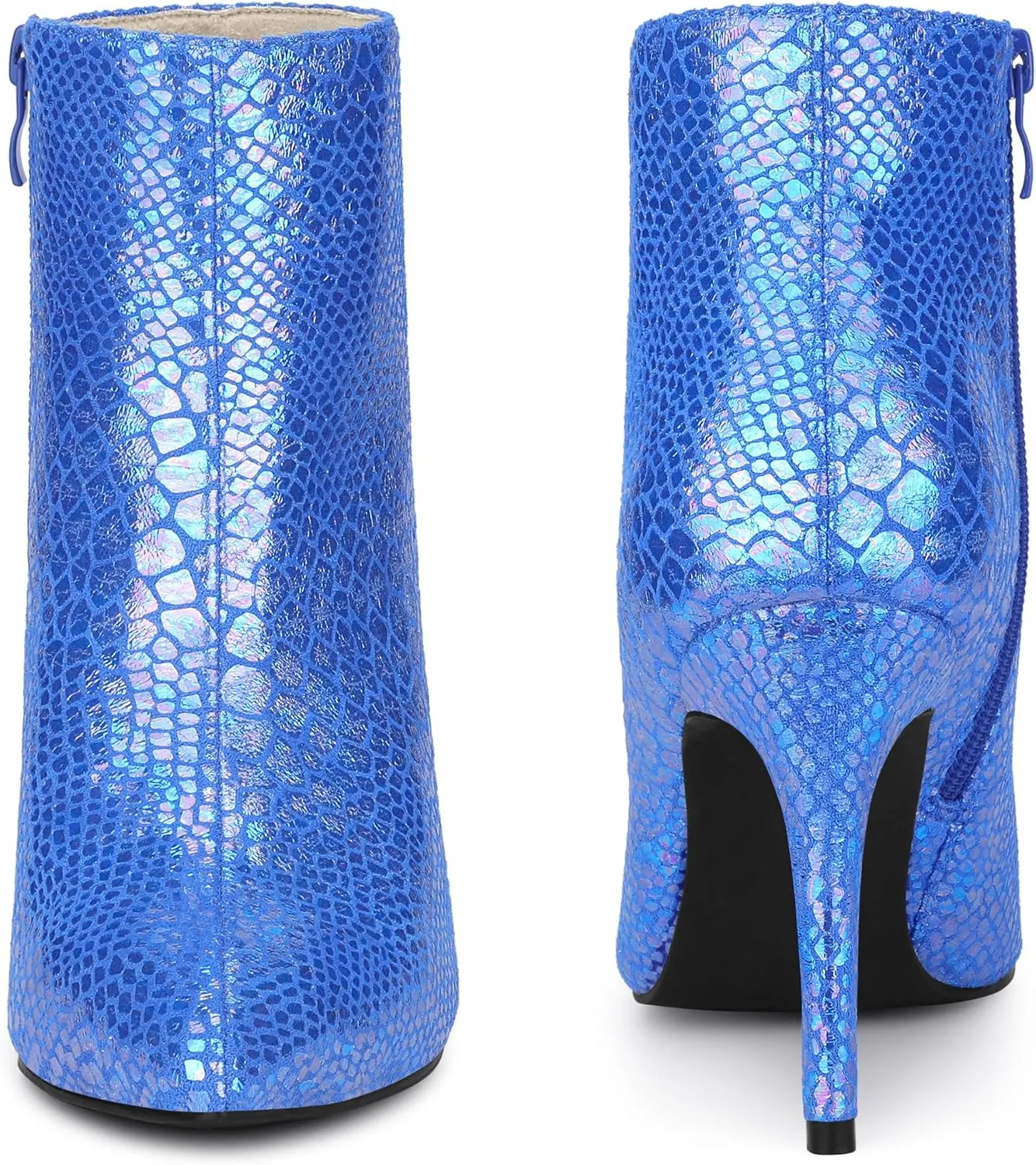 Perphy Snakeskin Printed Metallic Boots Pointed Toe Stiletto Heel Ankle Boots for Women
