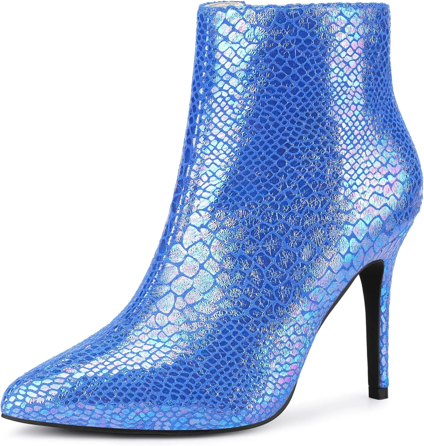 Perphy Snakeskin Printed Metallic Boots Pointed Toe Stiletto Heel Ankle Boots for Women