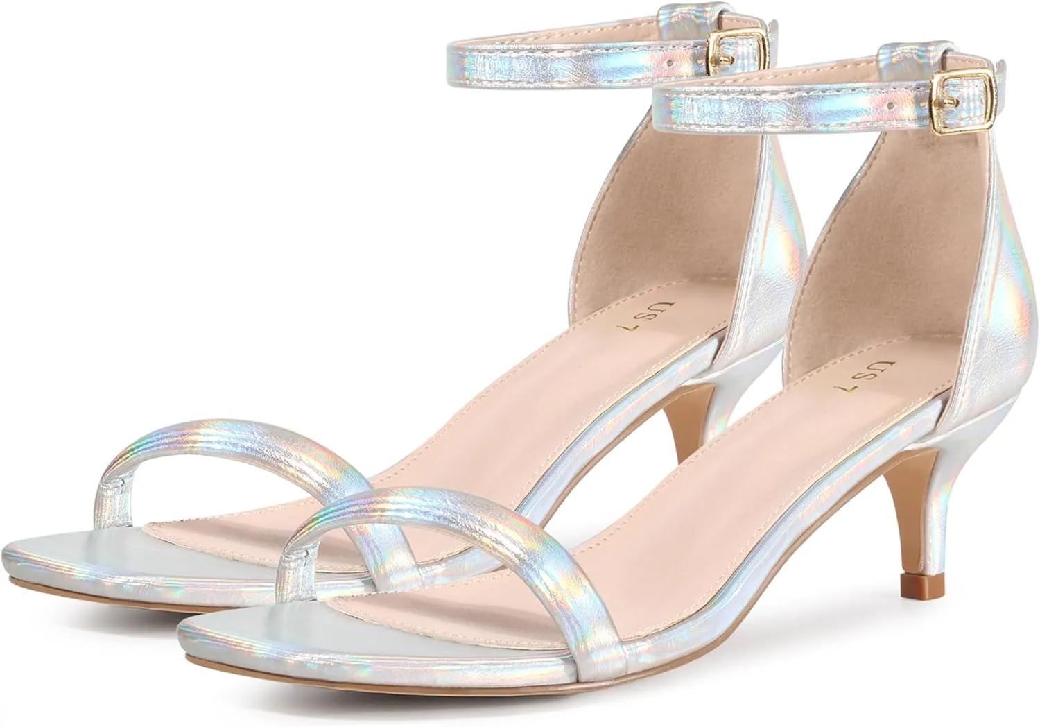 Perphy Square Toe Kitten Heel Ankle Strap Sandals for Women